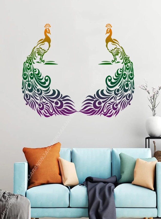 ARandNJ مجموعة قوالب ARandNJ للرسم على الجدران (عبوة واحدة، المقاس: 16 × 24 بوصة) - تصميم طاووس قابل لإعادة الاستخدام، مناسب لتزيين جدران المنزل - Image 4